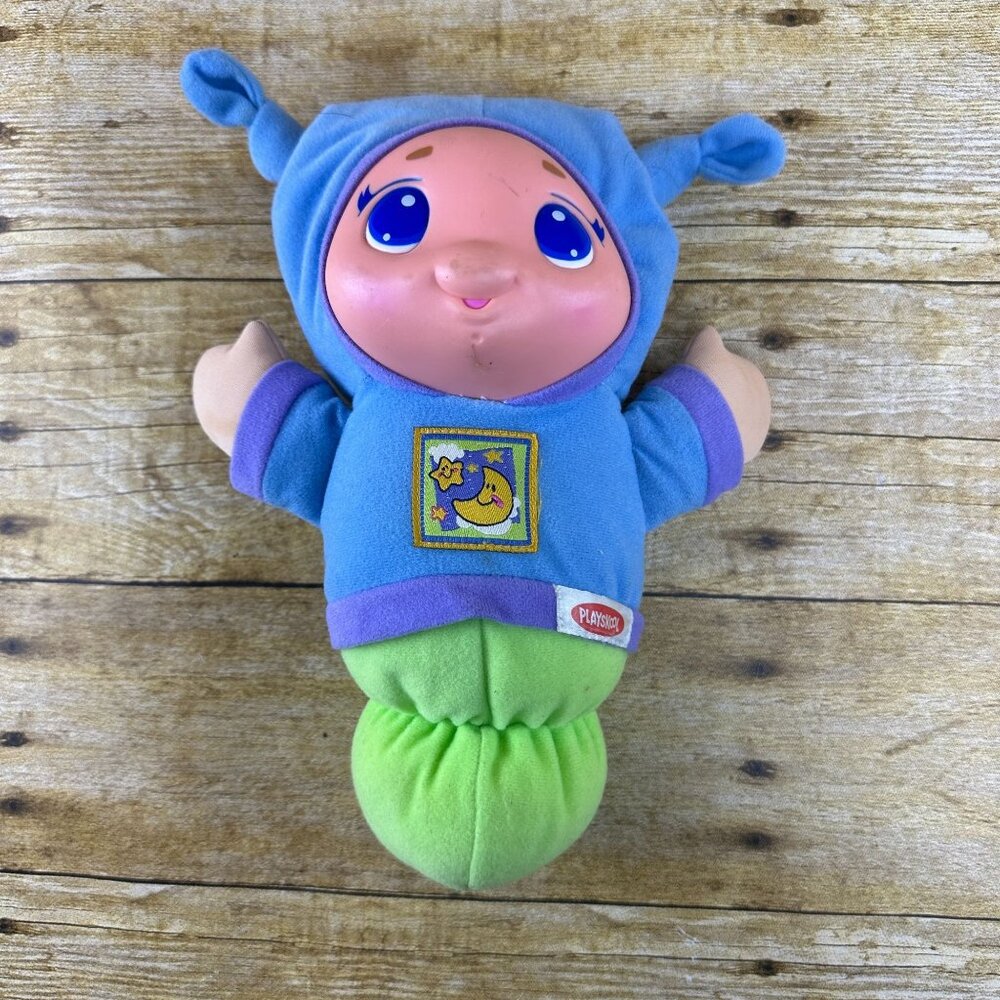 Playskool Lullaby Gloworm 2005 Bug Toy Light Up Green Blue Shirt 6 Songs 06552